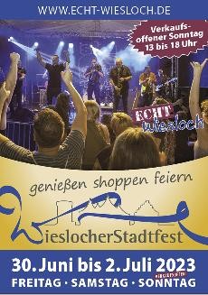 Veranstaltungsplakat Wieslocher Stadtfest, 30. Juni bis 2. Juli 2023.