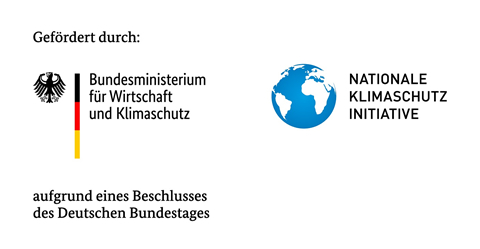 Förderungslogo mit dem Text: Gefördert durch das Bundesministerium für Wirtschaft und Klimaschutz und die Nationale Klimaschutzinitiative aufgrund eines Beschlusses des Deutschen Bundestages.