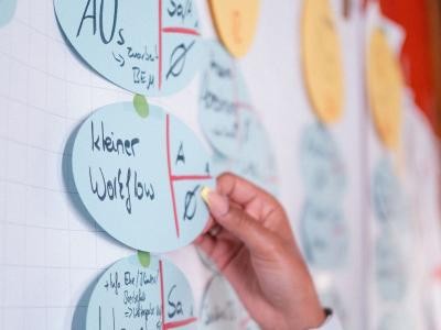 Mitarbeitende arbeitet an einer Organisationsstruktur.