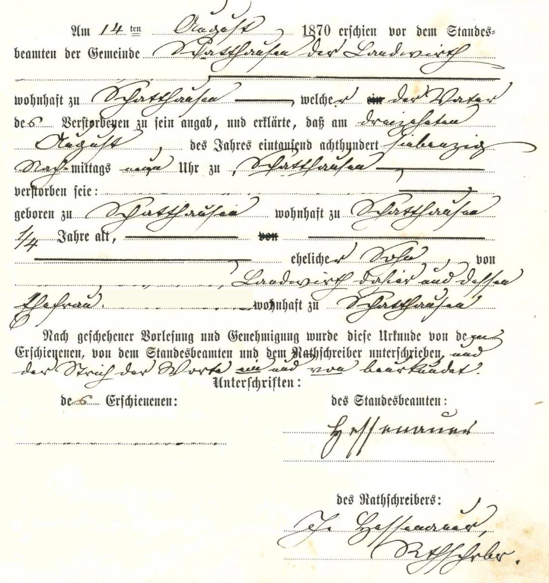 Eintragung eines Sterbefalls.