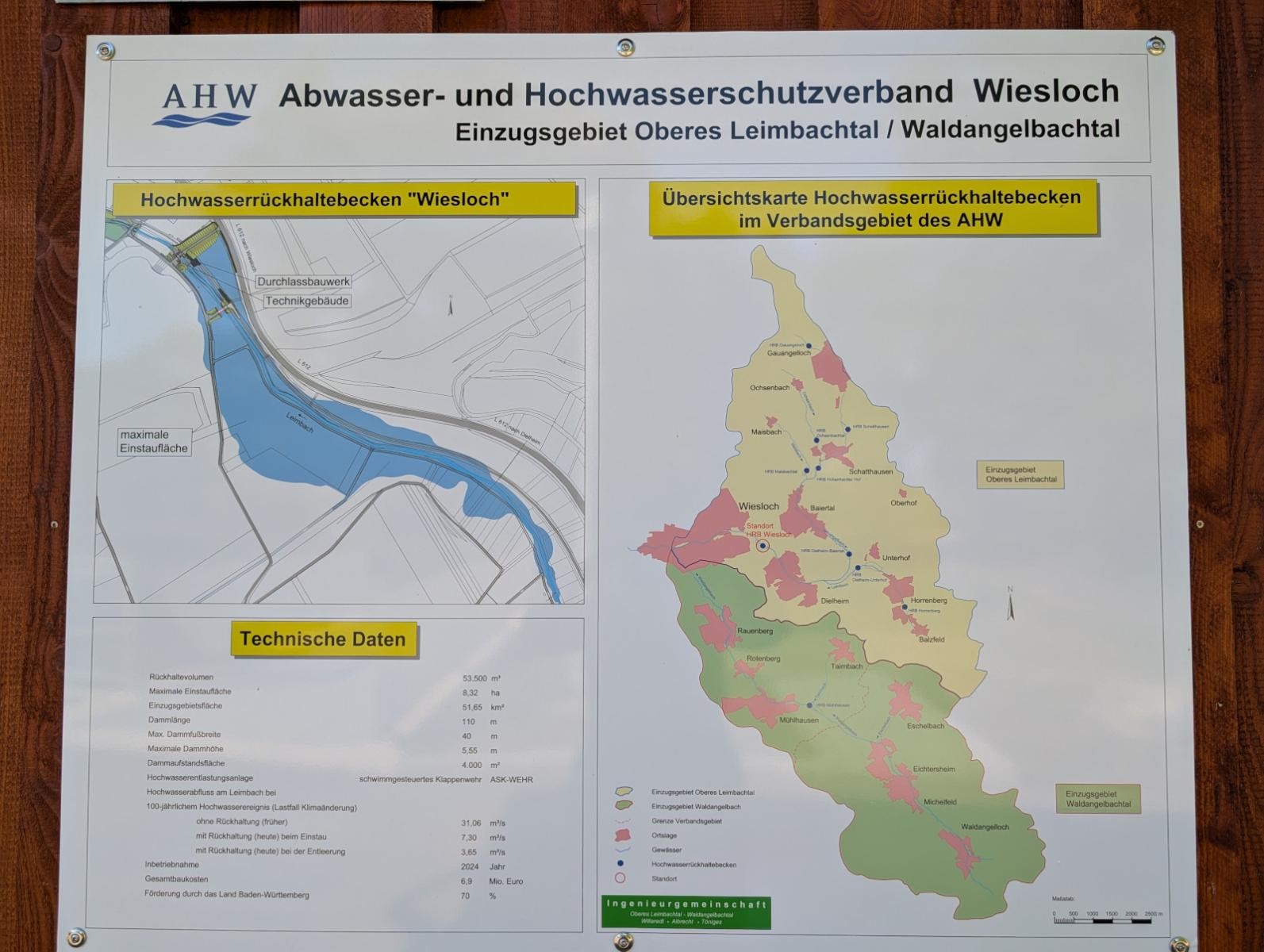 Infotafeln am Bauwerk informieren über das HRB "Wiesloch" und den Einzugsbereich.