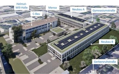 Visualisierung der Baukörper des künftigen Ottheinrich-Gymnasiums.