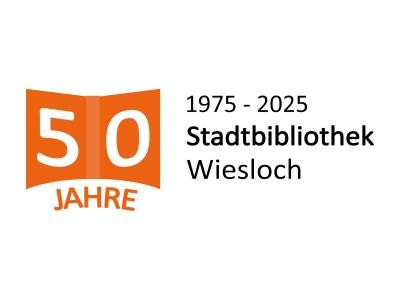 Logo mit Schriftzug 50 Jahre Stadtbibliothek Wiesloch, 1975 bis 2025