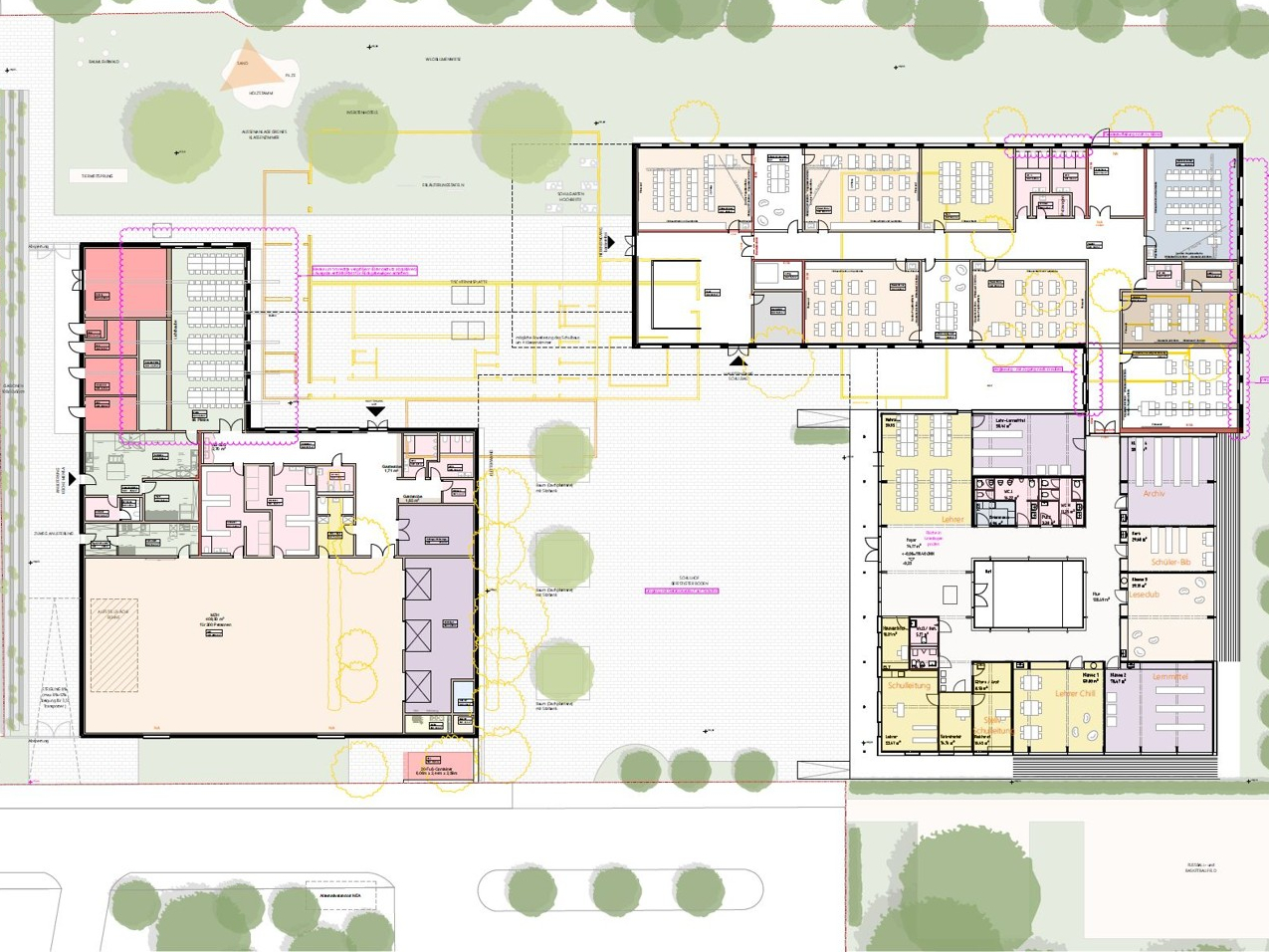 Planzeichnung der Grundrisse des Erdgeschosses.