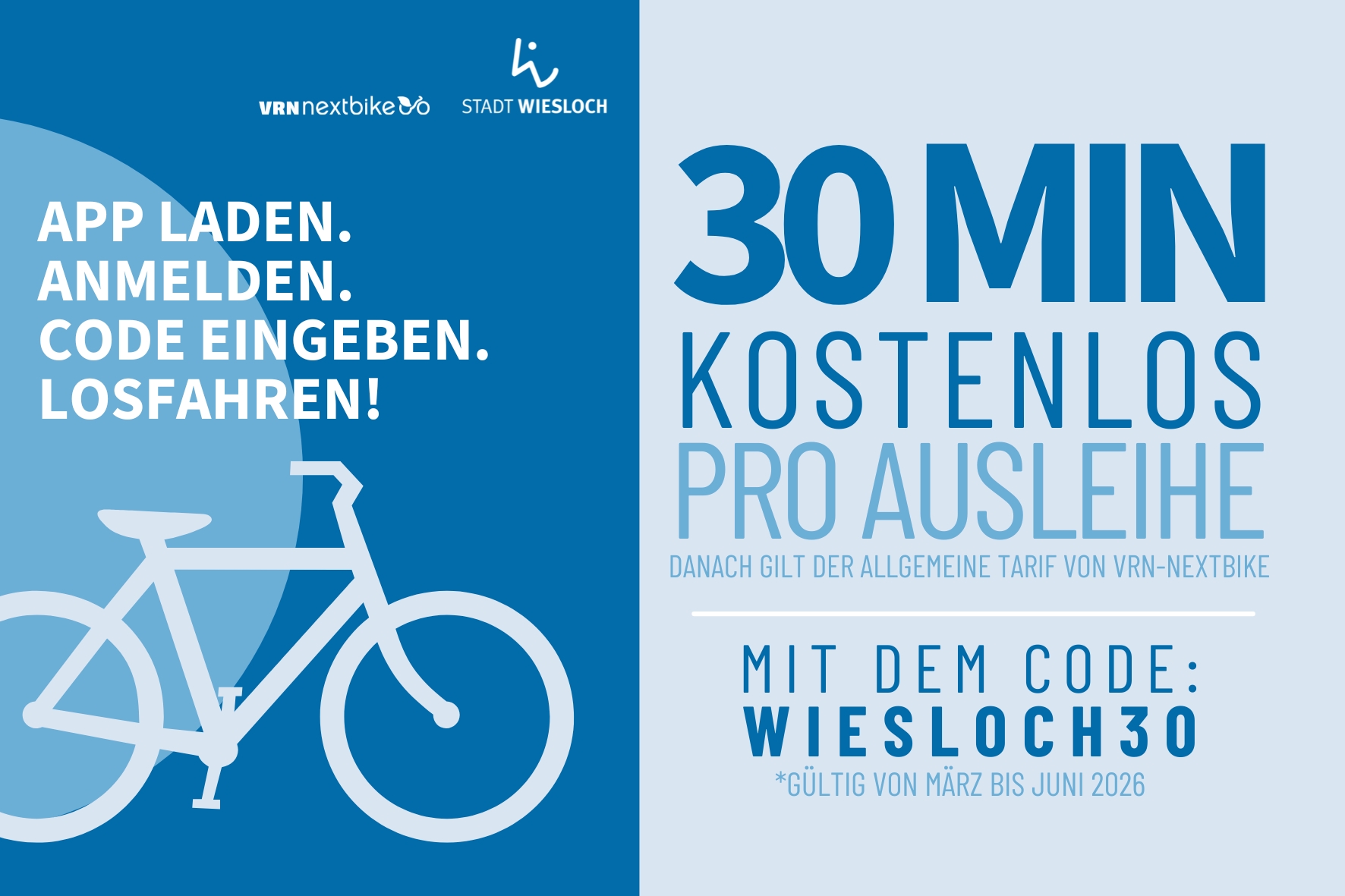 Werbung für den Aktionscode Wiesloch30.