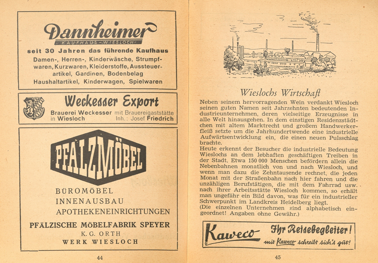 Werbeanzeigen verschiedener Wieslocher Firmen.