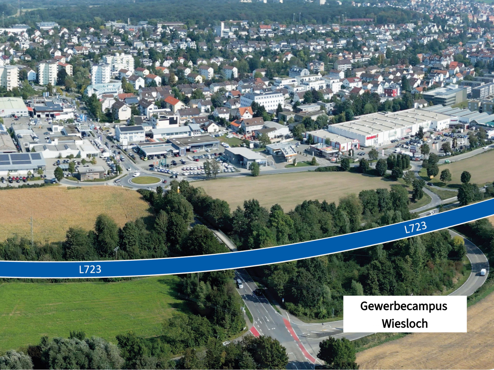 Luftbild mit Blick auf die neuen Gewerbeflächen.