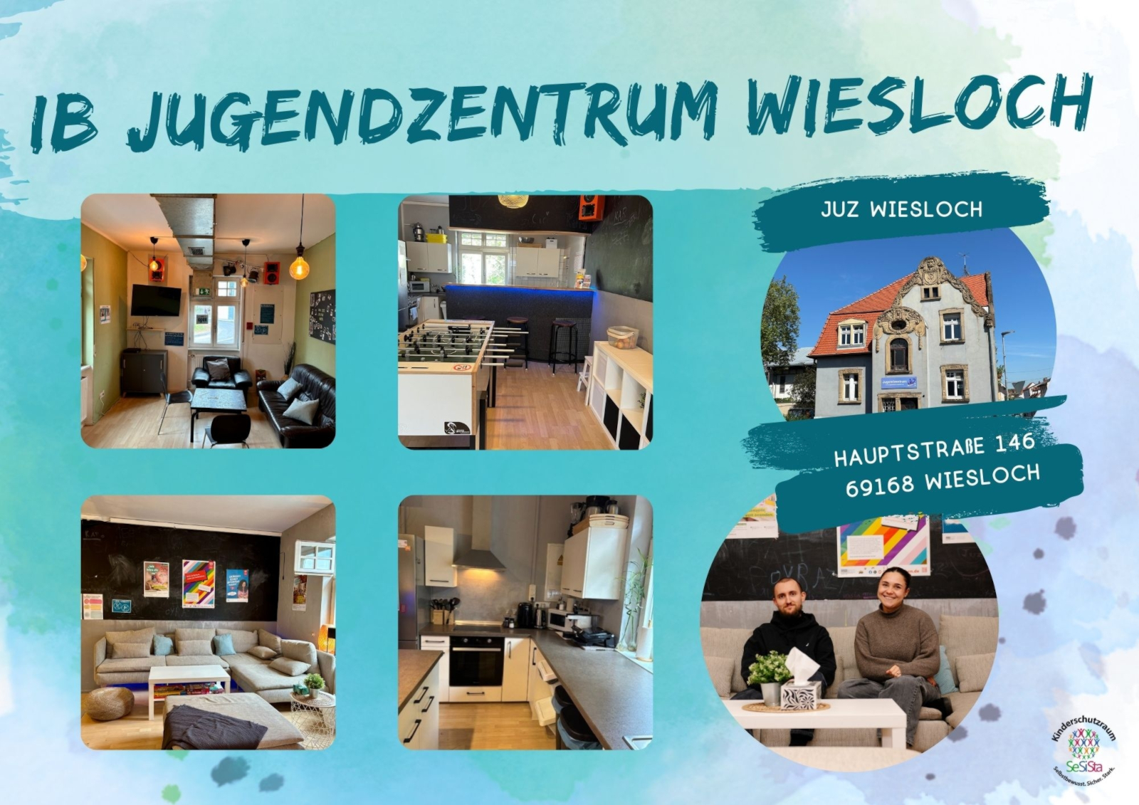 Fotocollage JUZ Wiesloch mit Außen- und Innenansichten.