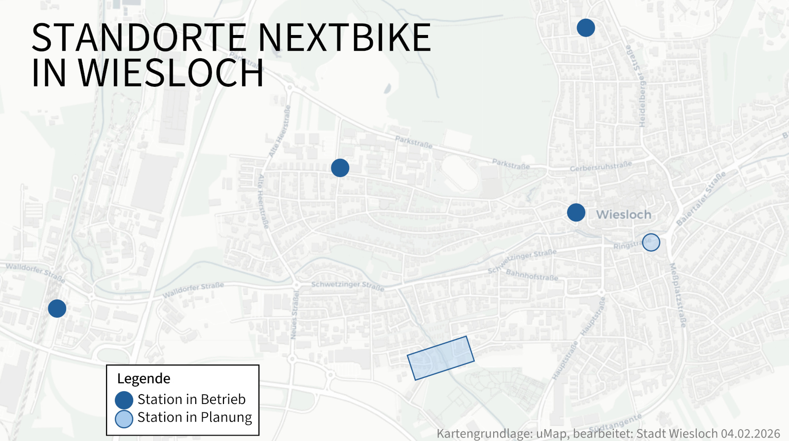 Übersichtskarte des Stadtgebiets mit eingezeichneten Standorten.