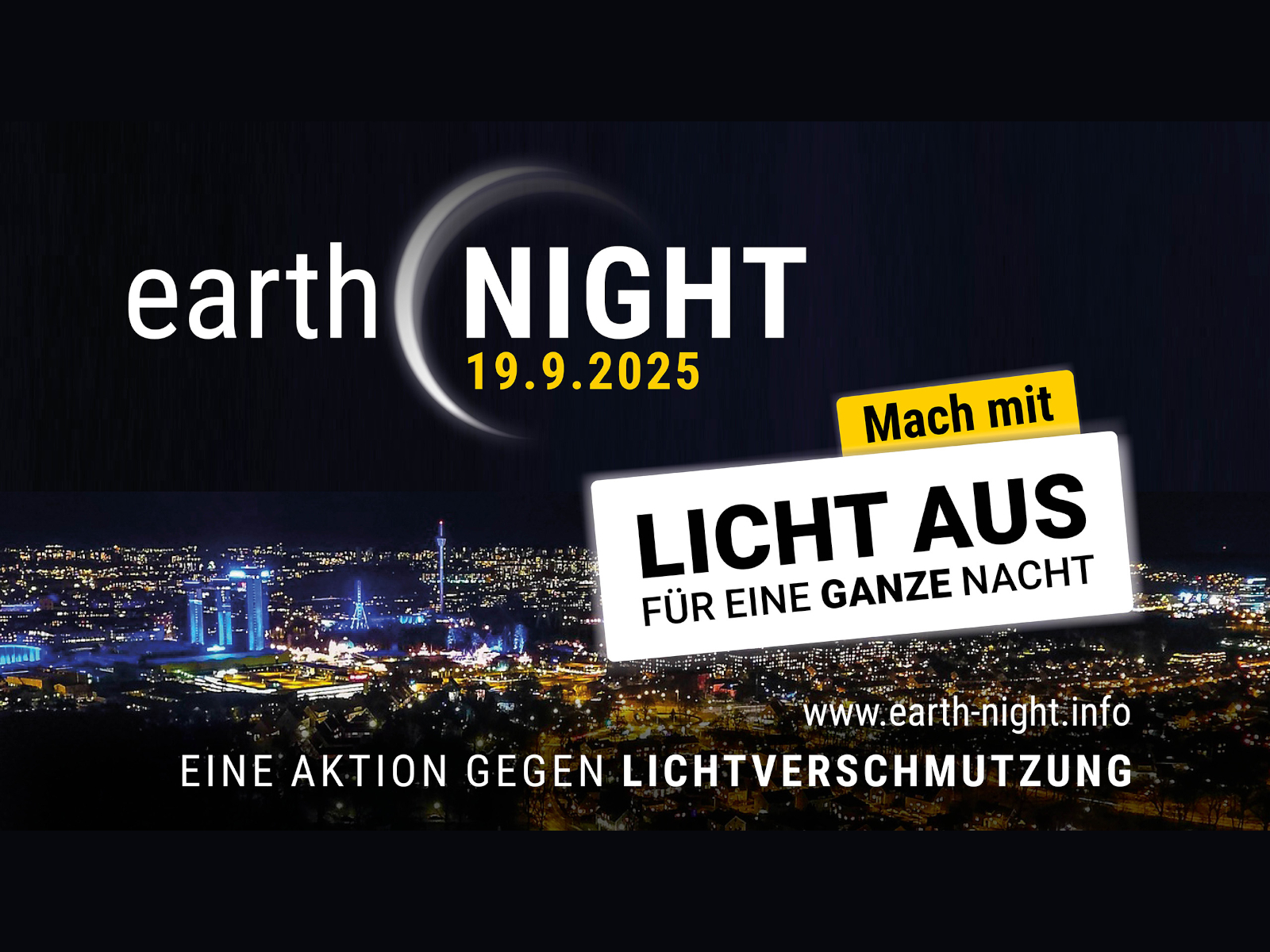 Logo zur Earth Night 2025 mit Schriftzug: Licht aus für eine ganze Nacht.